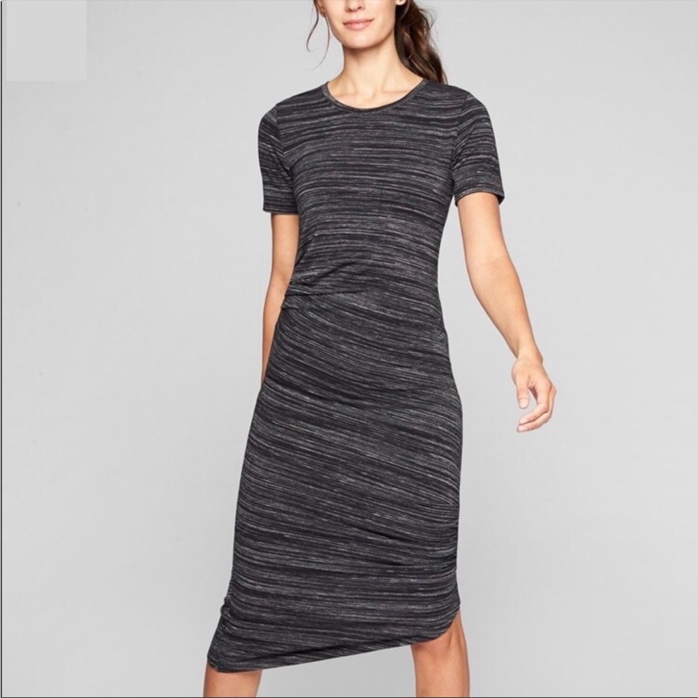 Athleta Downtown Ruched Midi T-Shirt Dress Gray Spacedye